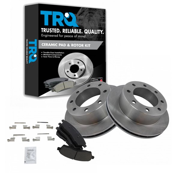 TRQ Rear Brake Pad & Rotor Kit Brake Pads Brake Rotor Ceramic Fits Select 2000-2005 Ford Excursion 1999-2004 F-250 Super Duty F-350 Super Duty