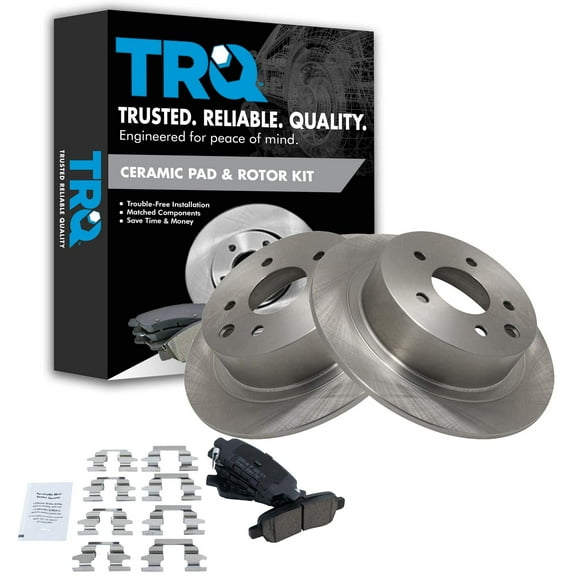 TRQ Rear Brake Pad & Rotor Kit Brake Pads Brake Rotor Ceramic Fits Select 2002-2022 Nissan Altima 2011-2017 Juke 2004-2018 Maxima 2013-2019 Sentra
