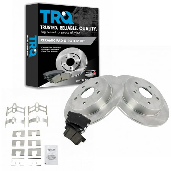 TRQ Rear Brake Pad & Rotor Kit Brake Pads Brake Rotor Ceramic Fits Select 2007-2013 Suzuki SX4