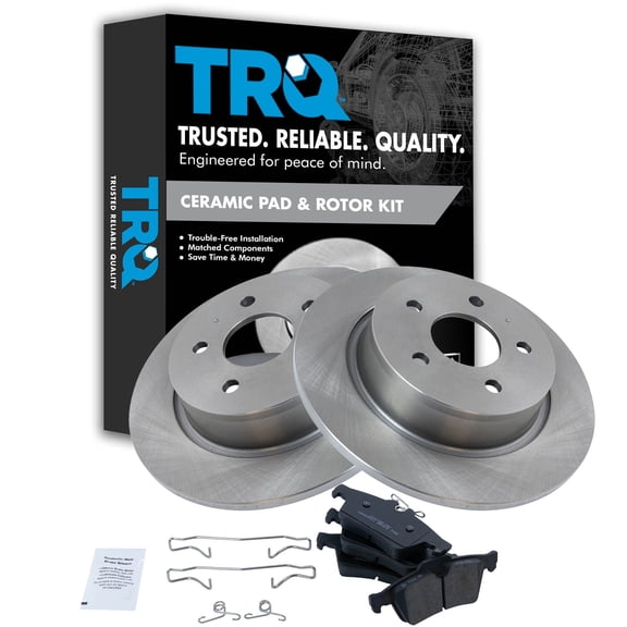 TRQ Rear Brake Pad and Rotor Set Ceramic Solid Rotors Fits 2013-2018 Ford C-Max 2013-2016 Escape 2014-2018 Transit Connect