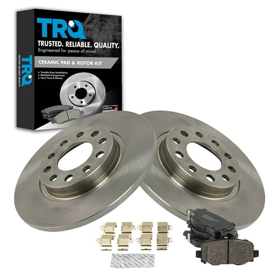 TRQ Rear Brake Pad & Rotor Kit Brake Pads Brake Rotor Ceramic Fits Select 2015-2017 Chrysler 200 2014-2021 Jeep Cherokee