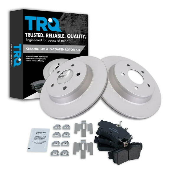 TRQ Rear Brake Pad & Rotor Kit Brake Pads Brake Rotor Ceramic Premium G-Coated Fits Select 1994-2004 Ford Mustang