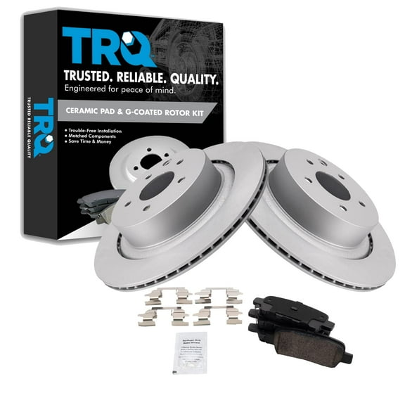 TRQ Rear Brake Pad & Rotor Kit Brake Pads Brake Rotor Ceramic Premium G-Coated Fits Select 2008-2013 INFINITI G37 2014-2015 Q60