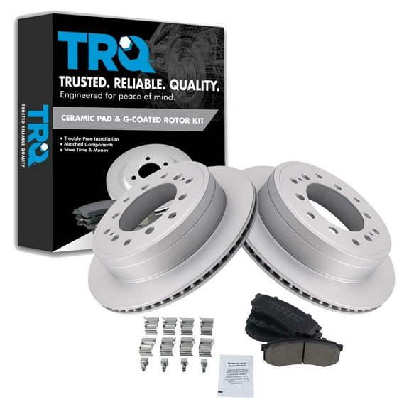TRQ Rear Brake Pad & Rotor Kit Brake Pads Brake Rotor Ceramic Premium G-Coated Fits Select 2010-2022 Lexus GX460 Toyota 4Runner 2010-2014 FJ Cruiser