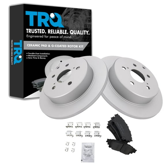 TRQ Rear Brake Pad & Rotor Kit Brake Pads Brake Rotor Ceramic Premium G-Coated Fits Select 2016-2019 Toyota Mirai 2012-2017 Prius V