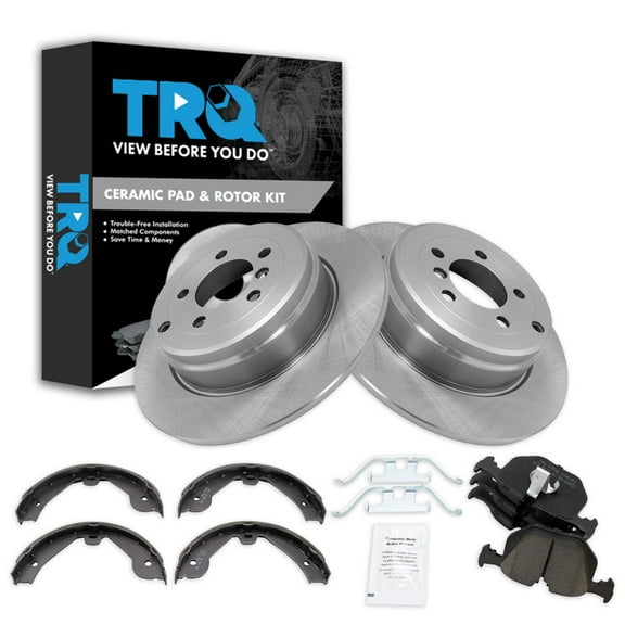 TRQ Rear Brake Pad & Rotor Kit Brake Pads Brake Rotor Parking Brake Shoe Set Ceramic Fits Select 2003-2005 Land Rover Range Rover