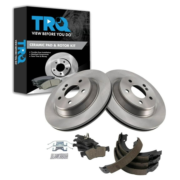 TRQ Rear Brake Pad & Rotor Kit Brake Pads Brake Rotor Parking Brake Shoe Set Ceramic Fits Select 2003 Mercedes-Benz CL500 2003-2006 S430 S500