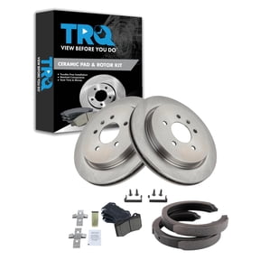 TRQ Rear Brake Pad & Rotor Kit Brake Pads Brake Rotor Parking Brake Shoe Set Ceramic Fits Select 2006-2008 Cadillac STS
