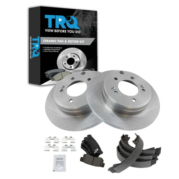 TRQ Rear Brake Pad & Rotor Kit Brake Pads Brake Rotor Parking Brake Shoe Set Ceramic Fits Select 2007-2008 Hyundai Sonata