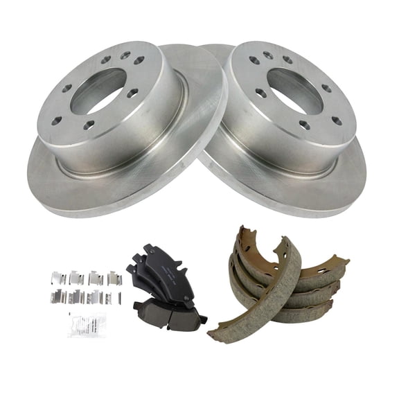 TRQ Rear Brake Pad and Rotor Set Ceramic Parking Brake Shoe Fits 2007-2009 Dodge Sprinter 2500 2007-2016 Freightliner 2500 2010-2018 Mercedes-Benz Sprinter 2500