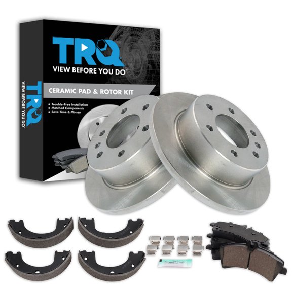 TRQ Rear Brake Pad and Rotor Set Ceramic Parking Shoe Fits 2007-2009 Dodge Sprinter 3500 Freightliner Sprinter 3500