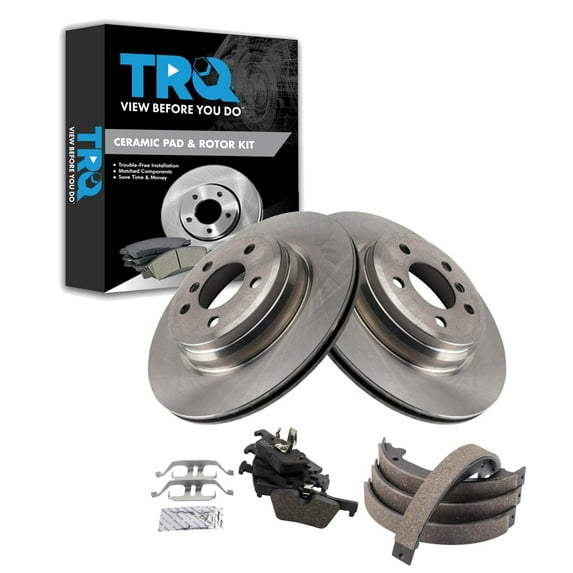 TRQ Rear Brake Pad & Rotor Kit Brake Pads Brake Rotor Parking Brake Shoe Set Ceramic Fits Select 2016 BMW 428i 2015-2016 428i Gran Coupe 428i xDrive
