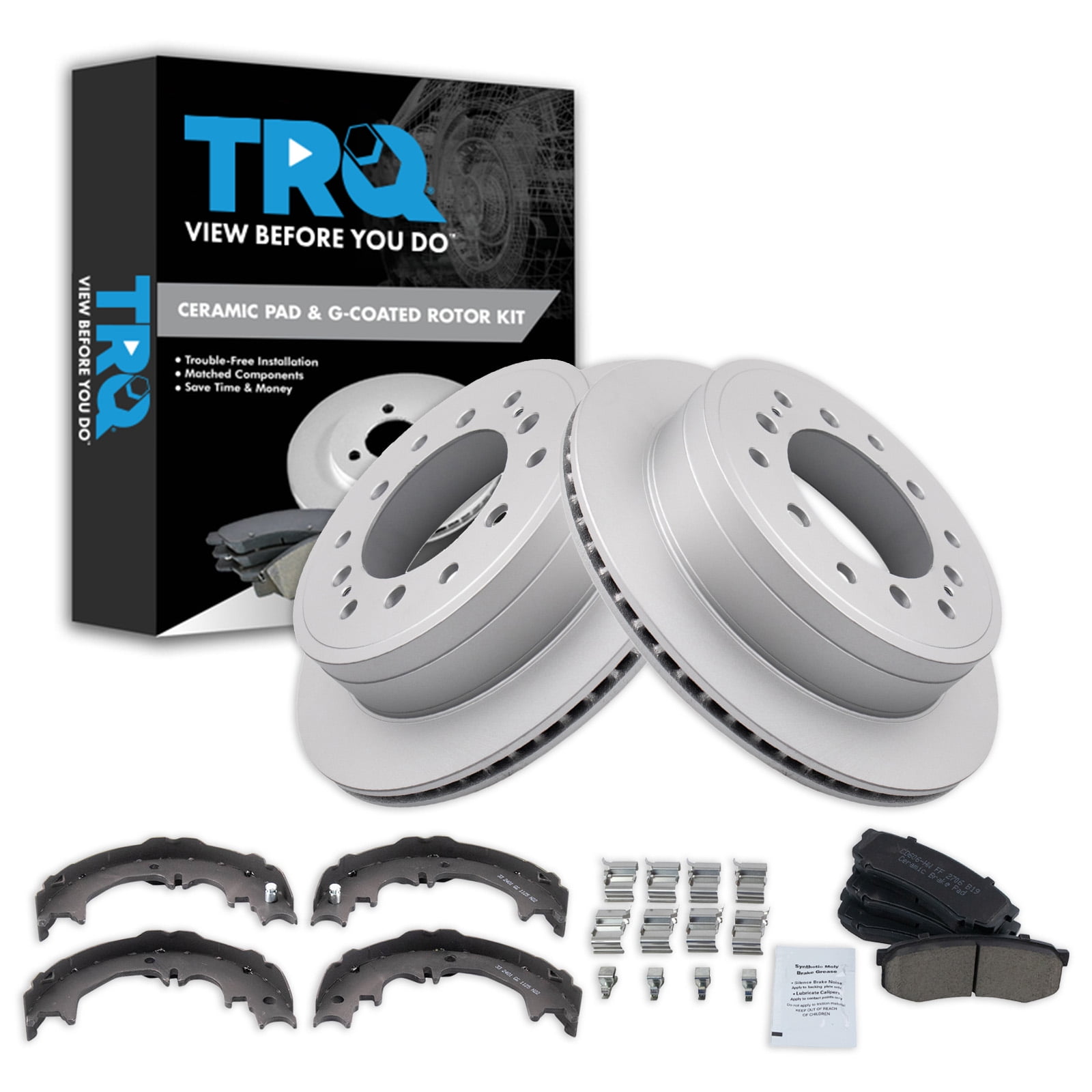 TRQ Rear Brake Pad & Rotor Kit Brake Pads Brake Rotor Parking Brake ...