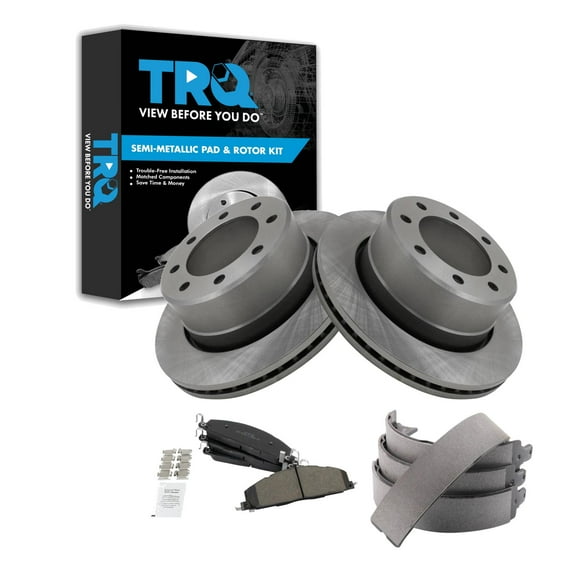 TRQ Rear Brake Pad & Rotor Kit Brake Pads Brake Rotor Parking Brake Shoe Set Semi-Metallic Fits Select 2009-2010 Dodge Ram 2500 Ram 3500 2011-2018 Ram 2500 3500