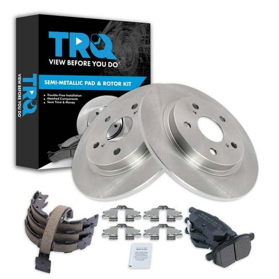 TRQ Rear Brake Pad & Rotor Kit Brake Pads Brake Rotor Parking Brake Shoe Set Semi-Metallic Fits Select 2009-2010 Pontiac Vibe 2009-2013 Toyota Matrix