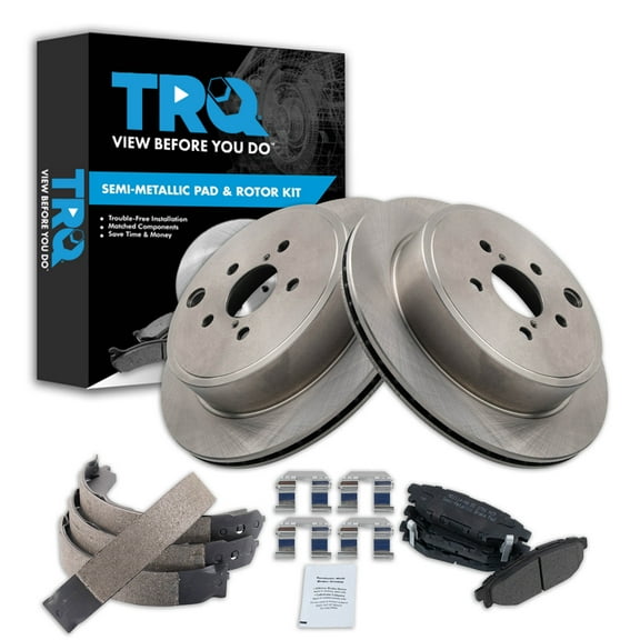 TRQ Rear Brake Pad & Rotor Kit Brake Pads Brake Rotor Parking Brake Shoe Set Semi-Metallic Fits Select 2010-2012 Subaru Legacy