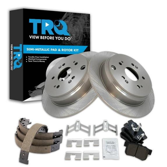 TRQ Rear Brake Pad & Rotor Kit Brake Pads Brake Rotor Parking Brake Shoe Set Semi-Metallic Fits Select 2010-2018 Acura RDX 2007-2016 Honda CR-V