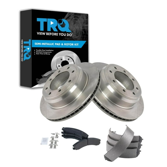TRQ Rear Brake Pad & Rotor Kit Brake Pads Brake Rotor Parking Brake Shoe Set Semi-Metallic Fits Select 2012-2019 Nissan NV1500 NV2500 NV3500