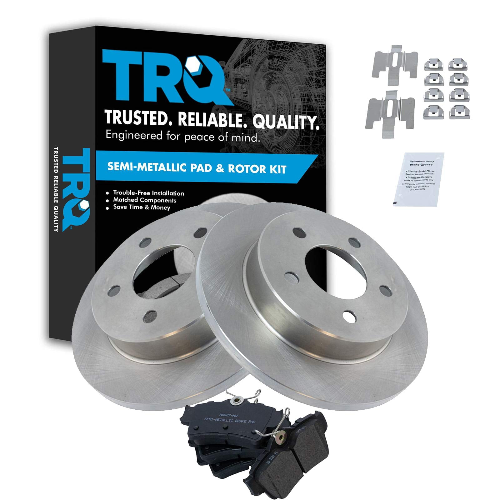 TRQ Rear Brake Pad & Rotor Kit Brake Pads Brake Rotor Semi-Metallic ...