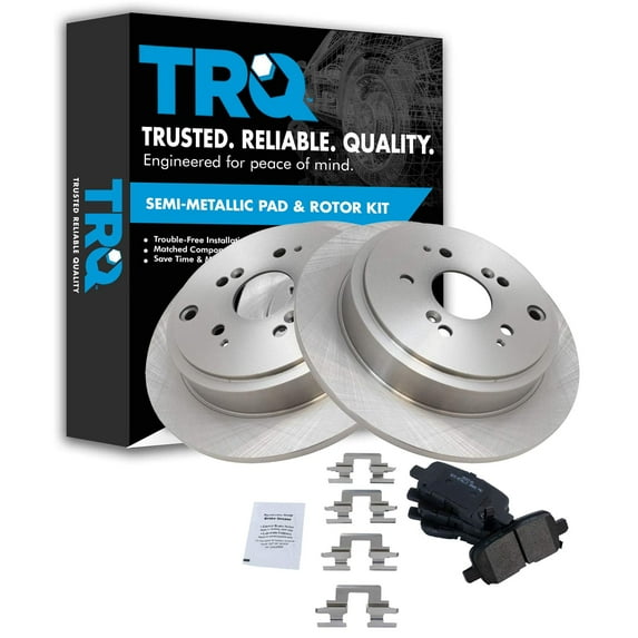 TRQ Rear Brake Pad & Rotor Kit Brake Pads Brake Rotor Semi-Metallic Fits Select 2001-2006 Acura MDX 2003-2008 Honda Pilot
