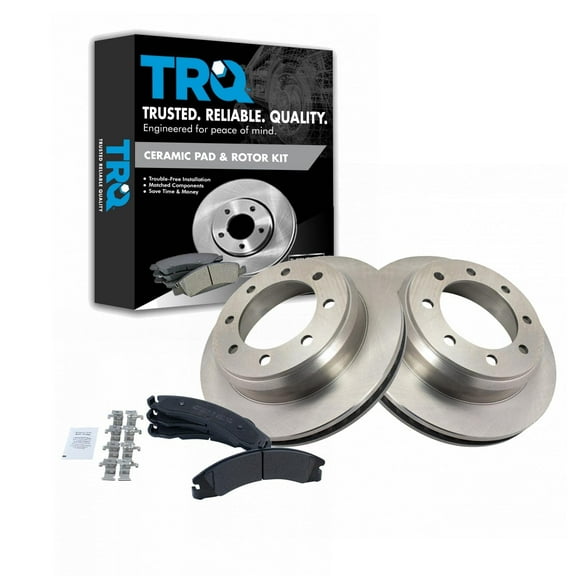 TRQ Rear Brake Pad & Rotor Kit Brake Pads Brake Rotor Semi-Metallic Fits Select 2008-2014 Ford E-150 E-250 2008-2022 E-350 Super Duty
