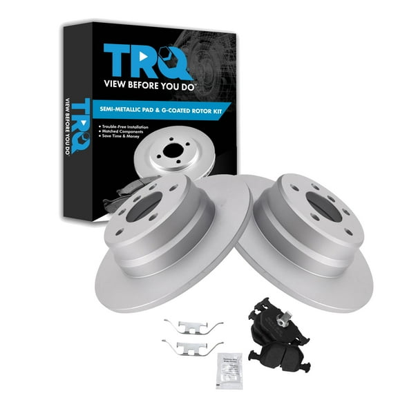 TRQ Rear Brake Pad & Rotor Kit Brake Pads Brake Rotor Semi-Metallic Premium G-Coated Fits Select 2000-2006 BMW X5