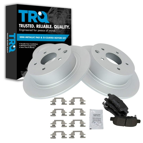 TRQ Rear Brake Pad & Rotor Kit Brake Pads Brake Rotor Semi-Metallic Premium G-Coated Fits Select 2002-2022 Nissan Altima 2011-2017 Juke 2004-2018 Maxima 2013-2019 Sentra