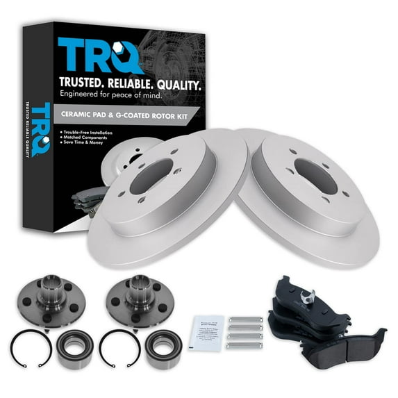 TRQ Rear Brake Pad & Rotor Kit Brake Pads Brake Rotor Wheel Bearing & Hub Kit Ceramic Premium G-Coated Fits Select 2002-2005 Ford Explorer Mercury Mountaineer