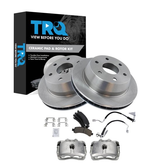 TRQ Rear Brake Pad & Rotor Kit Ceramic Fits 2008-2014 Chevrolet Express 1500 2008-2013 GMC Savana 1500