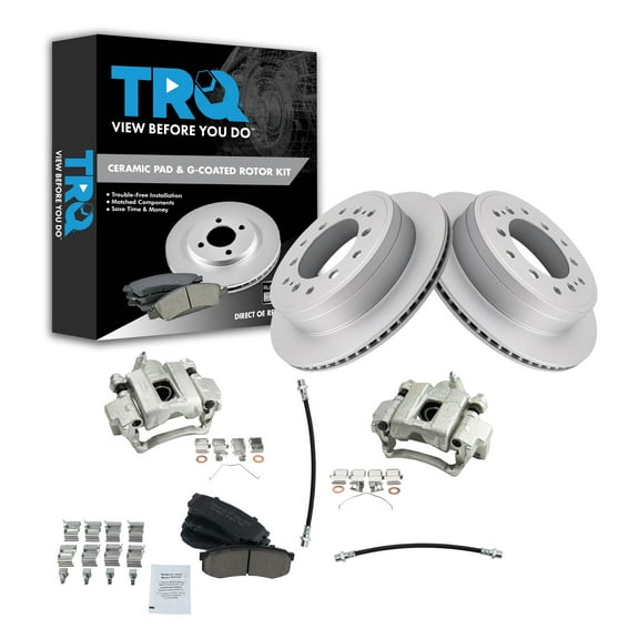 TRQ Rear Brake Pad & Rotor Kit Brake Caliper Brake Hose Brake Pads Brake Rotor Ceramic Premium G-Coated Fits Select 2014-2020 Lexus GX460 2014-2018 Toyota 4Runner