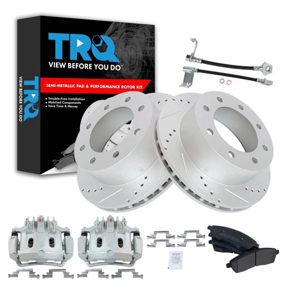 TRQ Rear Brake Pad & Rotor Kit Performance Semi-Metallic Premium G-Coated Driver & Passenger Side Fits 2000-2005 Ford Excursion 2001 F-250 Super Duty 2000-2001 F-350 Super Duty