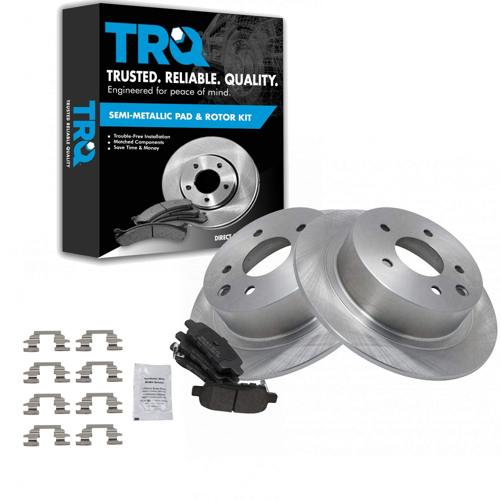 TRQ Rear Brake Pad & Rotor Kit Premium Posi Semi Metallic for Nissan