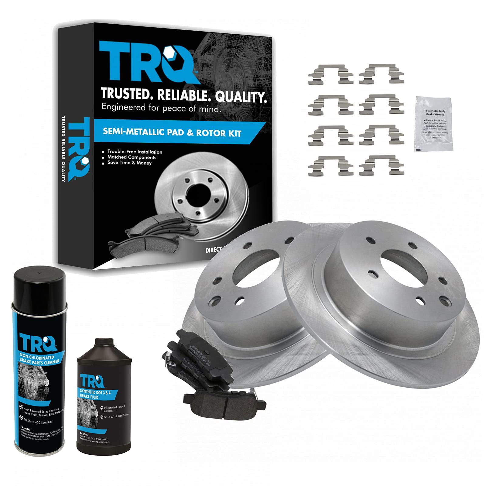 TRQ Rear Brake Pad & Rotor Kit Premium Posi Semi Metallic w/Chemicals BKA15728 Fits select 2002