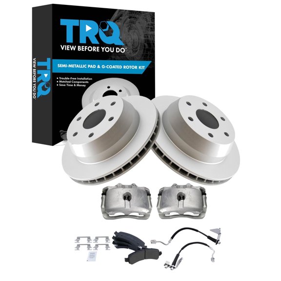 TRQ Rear Brake Pad & Rotor Kit Semi-Metallic Premium G-Coated Fits 2008-2014 Chevrolet Express 1500 2008-2013 GMC Savana 1500