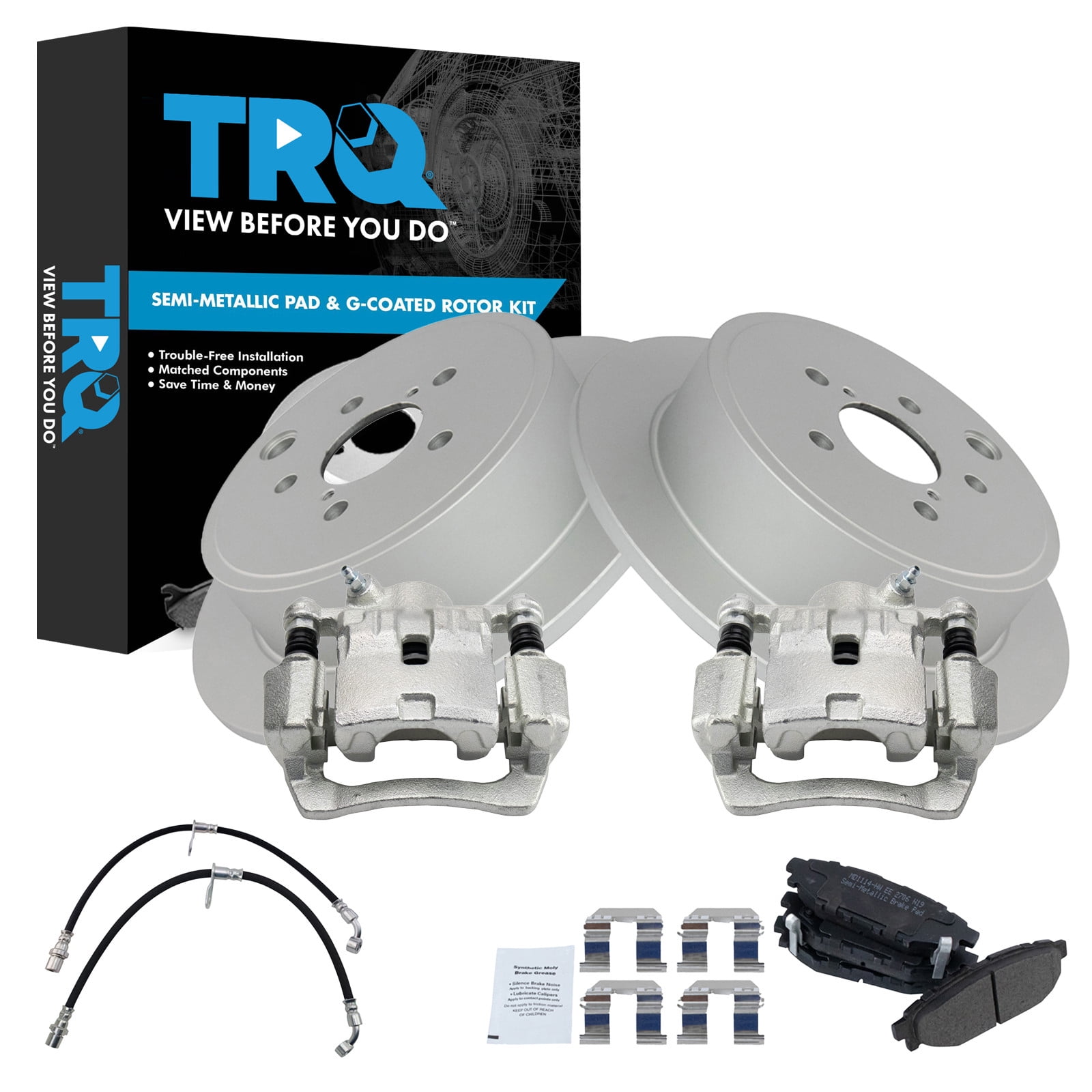 TRQ Rear Brake Pad & Rotor Kit Semi-Metallic Premium G-Coated Fits 2009 ...