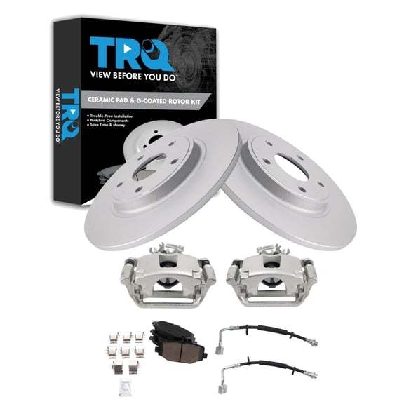 TRQ Rear Brake Pad and Rotor Set Ceramic 328mm G Coated Rotors Calipers Fits 2012-2016 Chrysler Town & Country 2012-2018 Dodge Grand Caravan 2013-2015 Ram Cargo Van