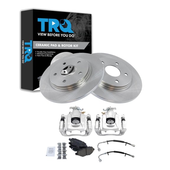 TRQ Rear Brake Pad and Rotor Set Ceramic Calipers Fits 2012-2016 Chrysler Town and Country Grand Caravan 2012-2015 Ram Cargo Van 2013-2014 Volkswagen Routan