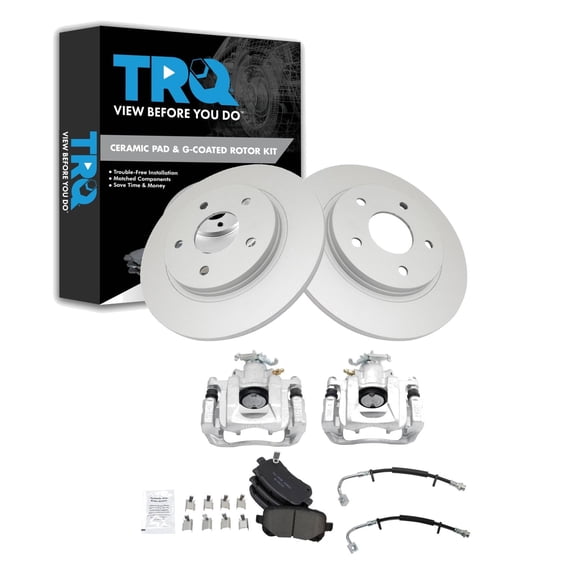 TRQ Rear Brake Pad and Rotor Set Ceramic G Coated Rotors Calipers Fits 2011-2012 Chrysler Town and Country Grand Caravan Volkswagen Routan 2012 Ram Cargo Van