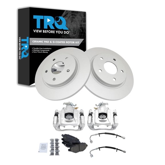 TRQ Rear Brake Pad and Rotor Set Ceramic G Coated Rotors Calipers Fits 2012-2016 Chrysler Town and Country Grand Caravan 2012-2015 Ram Cargo Van 2013-2014 Volkswagen Routan