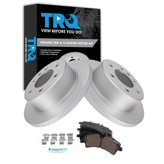 TRQ Rear Brake Pad and Rotor Set Ceramic G Coated Solid Rotors Fits 2007-2009 Dodge Sprinter 3500 2007-2018 Freightliner 3500 2010-2018 Mercedes-Benz Sprinter 3500