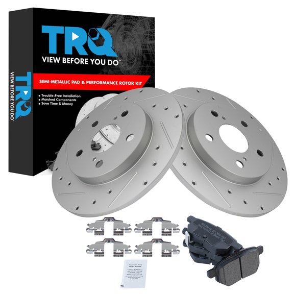 TRQ Rear Brake Pad and Rotor Set Semi Metallic Coated Rotors Fits 2009-2010 Pontiac Vibe 2008-2015 Scion xB 2016 iM 2009-2013 Toyota Matrix 2017-2018 Corolla iM