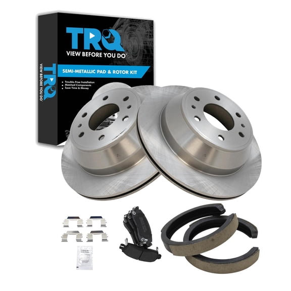 TRQ Rear Brake Pad and Rotor Set Semi Metallic Fits 2002-2009 Chevrolet Trailblazer GMC Envoy 2004-2007 Buick Rainier SSR Isuzu Ascender 2002-2004 Oldsmobile Bravada 2005-2009 Saab 9-7x