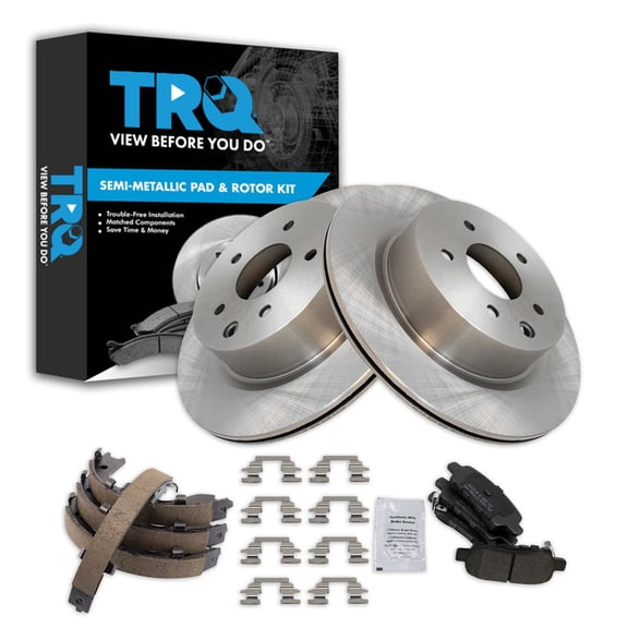 TRQ Rear Brake Pad and Rotor Set Semi Metallic Fits 2008-2012 Infiniti EX35 2013 EX37 2005-2008 G35 2009-2013 G37 2006-2010 M35 2015 Q40 2014-2017 QX50 2005-2009 Nissan 350Z 2010-2019 370Z