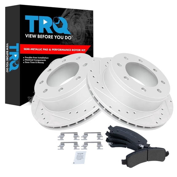 TRQ Rear Brake Pad and Rotor Set Semi Metallic G Coated Rotors Fits 2006-2016 Chevrolet Express 2500 2003-2016 Express 3500 GMC Savana 2500 Savana 3500