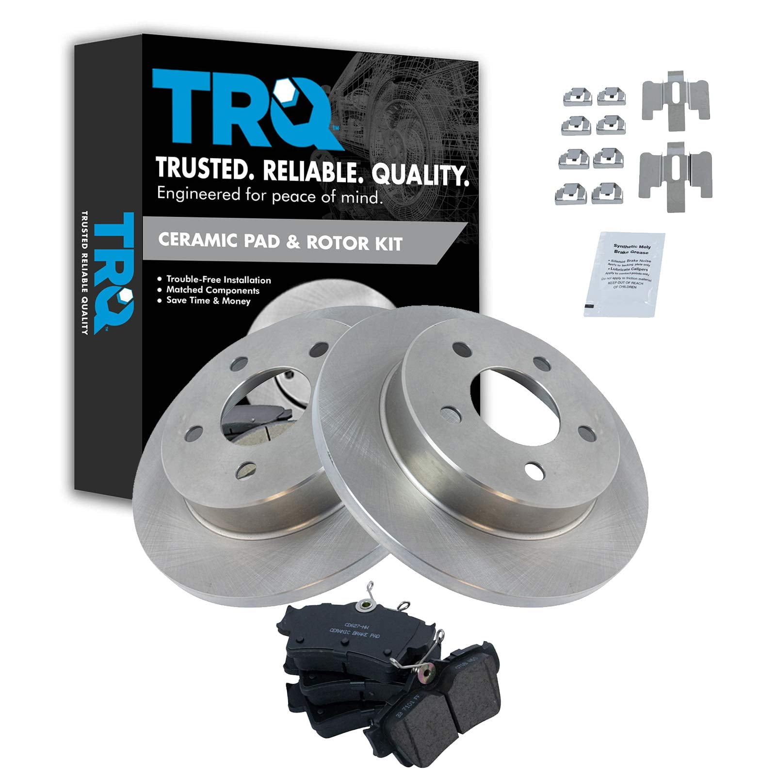 TRQ Rear Brake Pad & Rotors Kit Ceramic for 9404 Ford Mustang V6 & GT