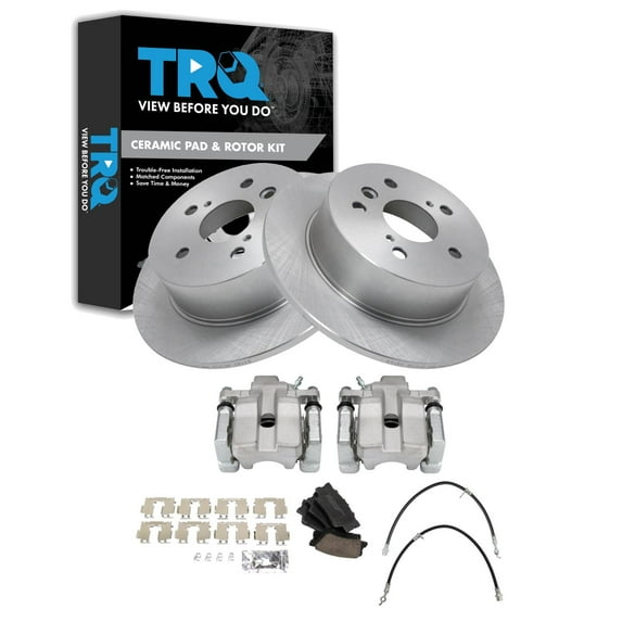 TRQ Rear Brake Pad and Rotor Set Ceramic Calipers Fits 2007-2012 Lexus ES350 2008-2012 Toyota Avalon 2007-2011 Camry