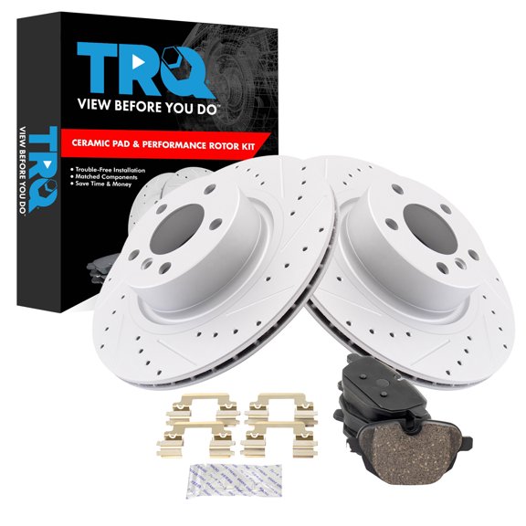 TRQ Rear Brake Pad and Rotor Set Ceramic Coated Drilled Slotted Rotors Fits 2011-2016 BMW X3 2015-2016 X4