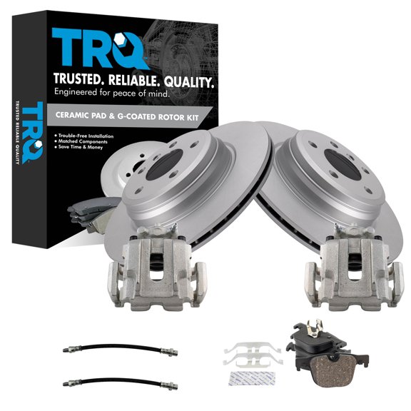 TRQ Rear Brake Pad and Rotor Set Ceramic Coated Rotors Calipers Fits 2012-2013 BMW 335i