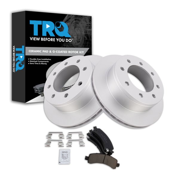 TRQ Rear Brake Pad and Rotor Set Ceramic Coated Rotors Fits 2006-2016 Chevrolet Express 2500 2003-2016 Express 3500 GMC Savana 2500 Savana 3500