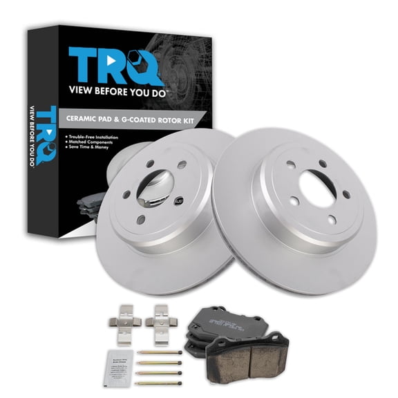 TRQ Rear Brake Pad and Rotor Set Ceramic Coated Vented Rotors Fits 2011-2018 Dodge Challenger 2014-2018 Charger